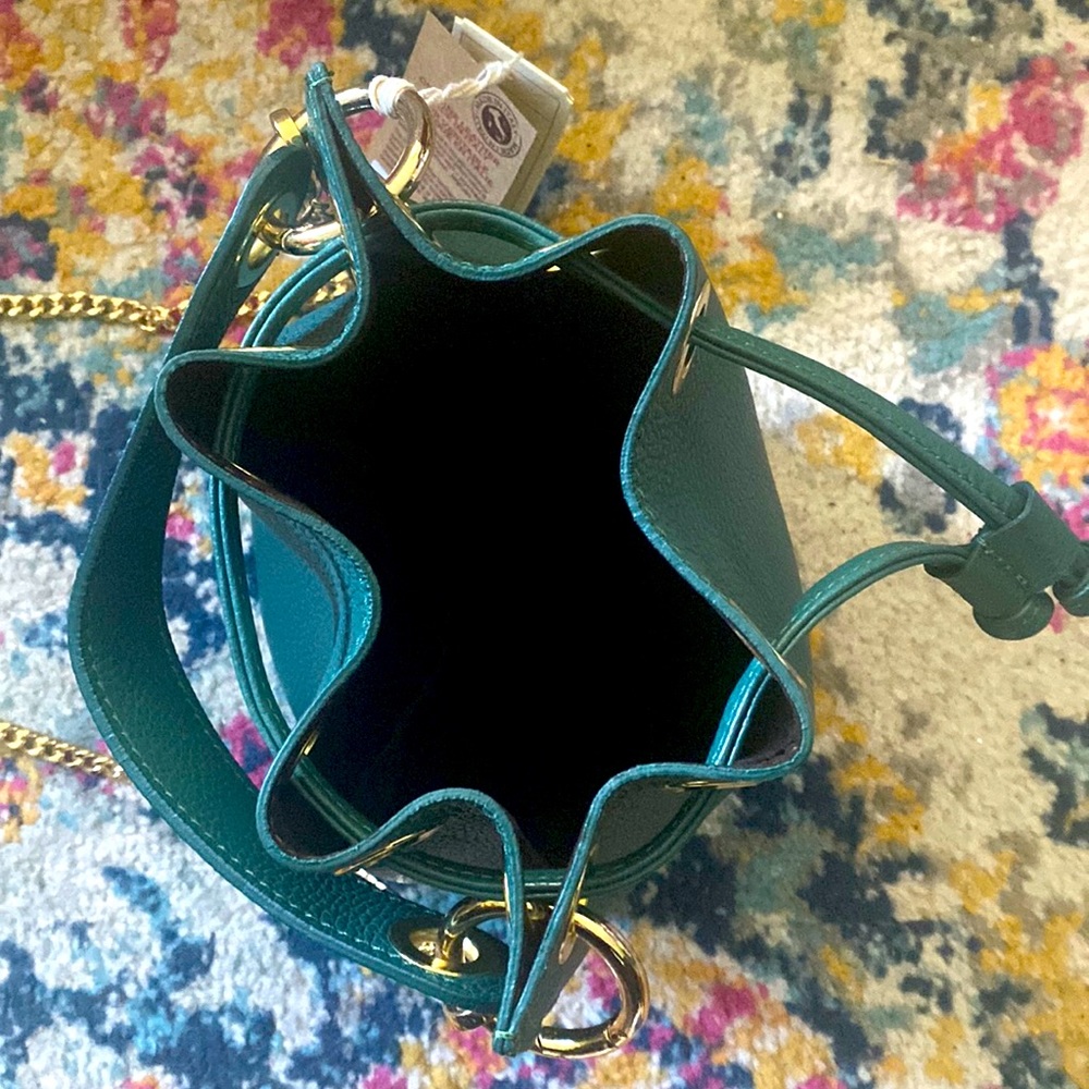 Anna Paola Italian Leather Bucket Bag + Crossbody Bag, Teal - Picture 5 of 16